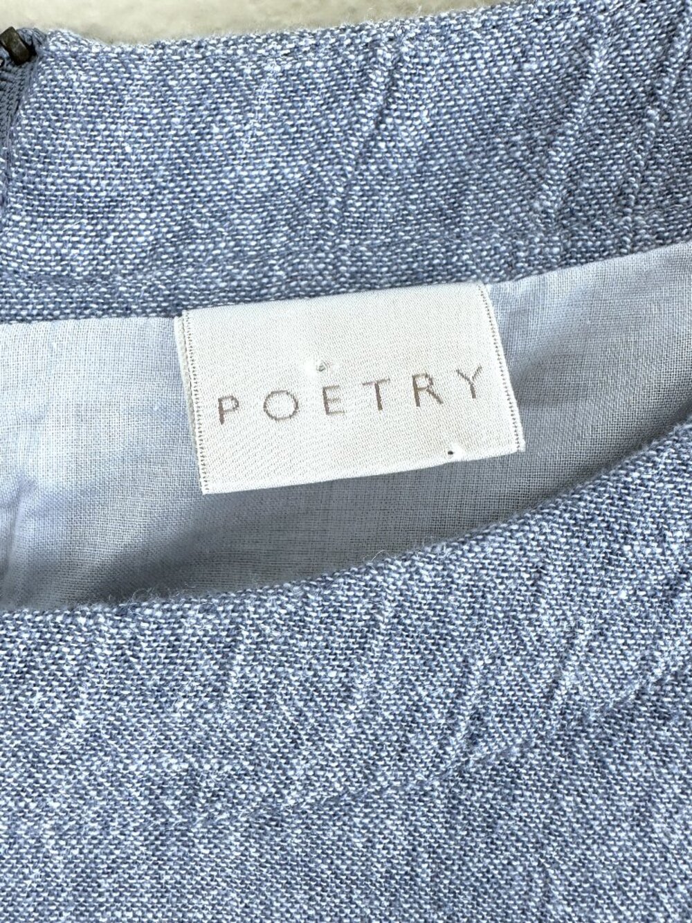 Poetry Linen Blend Crinkle Shift Dress, 10, Blue Minimalist Coastal - Picture 4 of 10